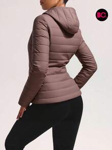 Chamarra de Dama Big City Acolchada Moderna con Gorro Ligera de Moda - Rosa Oxidada - Ver 2