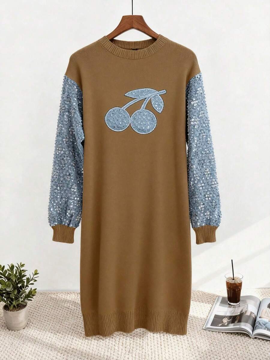 Women Sweater Dresses - Brown - View 1