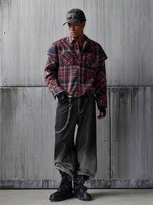 NEON BLANC Men's Casual Washed Gradient Wide-Leg Jeans - Black - View 5