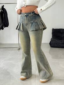 Rivivi Plus Size Women Denim High Waist Flared Skirt Pants, Fashionable And Slimming  Jeans Y2k - Blue - View 3