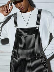 Modcrash Men's Casual Striped Loose Fit Straight Leg Denim Bib Overalls, All Season