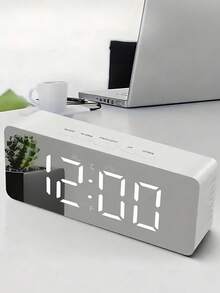 Modern Multifunctional LED Alarm Clock, Small Digital Clock With Mirror Screen, Temperature Humidity Date Display, Adjustable Brightness, For Bedroom Desk Office Shelf, Minimalist Home Decor Essentials