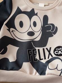 SHEIN Felix The Cat Baby Boy Casual Everyday Commute Funny Cartoon Letter Graphic Contrast Color Sweatshirt And Sweatpants Set, Spring/Autumn - Blue - View 5
