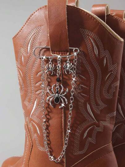 ROMWE Fairycore 1pc Gothic Personalized Spider, Star, Hip Hop Rock Chain Shoe Accessory, Brooch, Waist Buckle, Ideal Gift