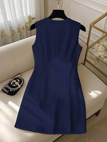 GlowEve CURVE Đầm cổ tròn dài vừa phải thanh lịch, thoải mái, thường ngày, trang nhã, thắt nơ, dành cho người đi làm cỡ lớn - Màu xanh hải quân - Xem 2