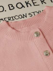 GlowEve Women's Stylish Waist Cinched Ruffle Hem Short Cardigan, Unique Metal Button Decor, Chic White Sweater - Dusty Pink - View 6