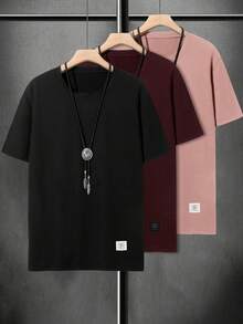 Manfinity Homme 3pcs/Set Men's Summer Casual Solid Color Short Sleeve T-Shirts - Black - View 2