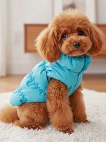 PETSIN 1pc Blue With Traction Buckle Dog Jacket 3-Layer Thick Warm Coat For Small Medium Dogs, 8 Colors Available, Autumn/Winter - Blue - View 8