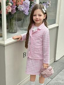 Elladie kids Young Girl Elegant Floral Lace Sleeveless Dress With Long Sleeve Cardigan Set, Girly Pink Cardigan Outfit Girl Jacket Suit - Pink - View 3