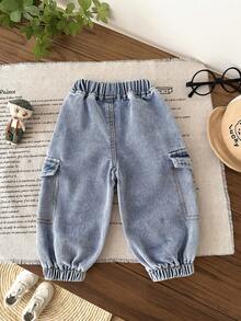 SHEIN LMoss Kids Baby Boy Casual Soft Cute Basic White Horse Embroidery Pattern Blue Denim Jogger Jeans Spring Summer,For Baby Spring/Summer Dailywear,Streetwear,Beach,Birthday For,Casual Jeans For,Vacation For Baby,Graphic Jeans,Jeans,2-Year-Old Jeans - Light Wash - View 2