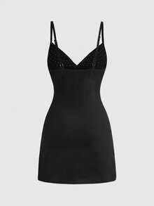 ROMWE Grunge Punk 性感万圣节暗黑朋克铆钉拼接女式迷你连衣裙 - 黑色 - 查看 2