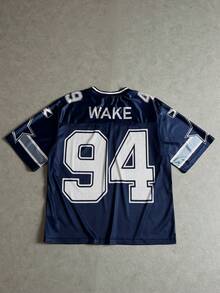 Manfinity ZONE917 男式纯色撞色 V 领短袖数字印花休闲篮球球衣款式 T 恤 - 藍色 - 查看 6