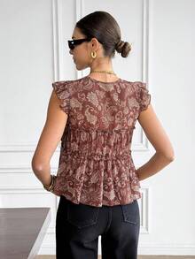 Serisse Áo kiểu nữ Pháp màu nâu phong cách Bohemian họa tiết Paisley, cổ chữ V, xếp nếp, có dây rút, không tay, tay ngắn, thích hợp mặc hàng ngày, đi nghỉ mát/mùa hè. Áo màu nâu cho nữ, áo kiểu mùa hè cho nữ, áo kiểu thanh lịch cho nữ, từ xuân sang hè, mùa hè cho nữ, trang phục thời trang nữ, đi biển, kỳ nghỉ hè, áo kiểu thường ngày cho nữ, áo kiểu họa tiết hoa cho nữ. - màu nâu - Xem 2