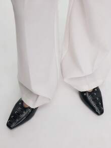 Mnmlis 女式复古英伦风格穆勒鞋，春夏新款时尚百搭休闲一脚蹬黑色平底鞋，适合户外穿着 - 黑色 - 查看 2