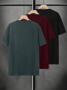 Manfinity Homme Bộ 3 áo thun nam tay ngắn màu trơn thường ngày mùa hè - màu đen - Xem 4