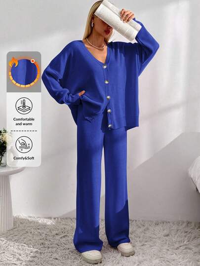 EURMUSE Cardigan met verlaagde schouders en gebreide broek met strik aan de voorkant