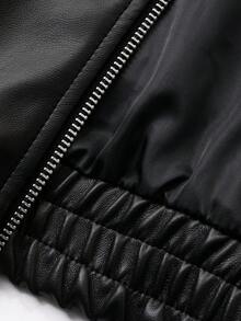 DAZY Men's Thick Black Loose PU Fabric Jacket, Autumn/Winter Leather Jacket - Black - View 8