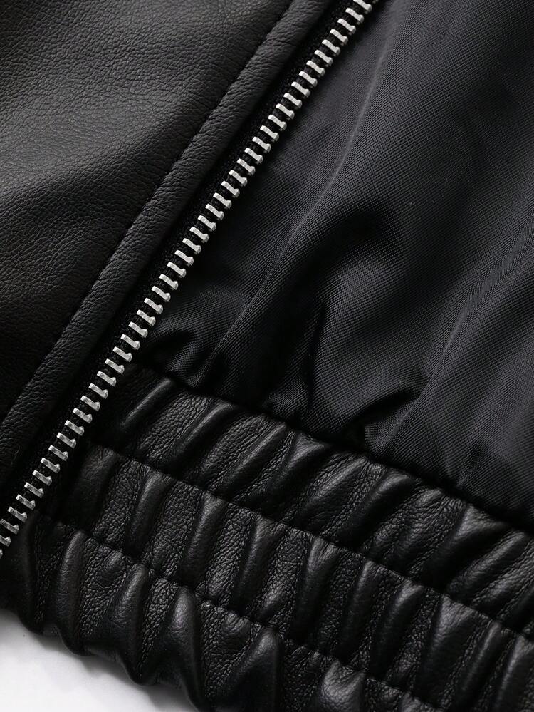Men's Thick Black Loose PU Fabric Jacket, Autumn/Winter Leather Jacket