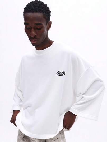  SUMWON Long Sleeve Jersey Crew Neck T-Shirt With Brand Logo Chest Print Casual Streetwear Top For Daily Wear Fall Winter Plain
