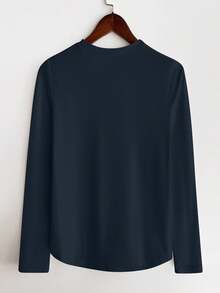 EMERY ROSE Women's Casual Everyday Versatile Round Neck Long Sleeve T-Shirts - Navy Blue - View 2