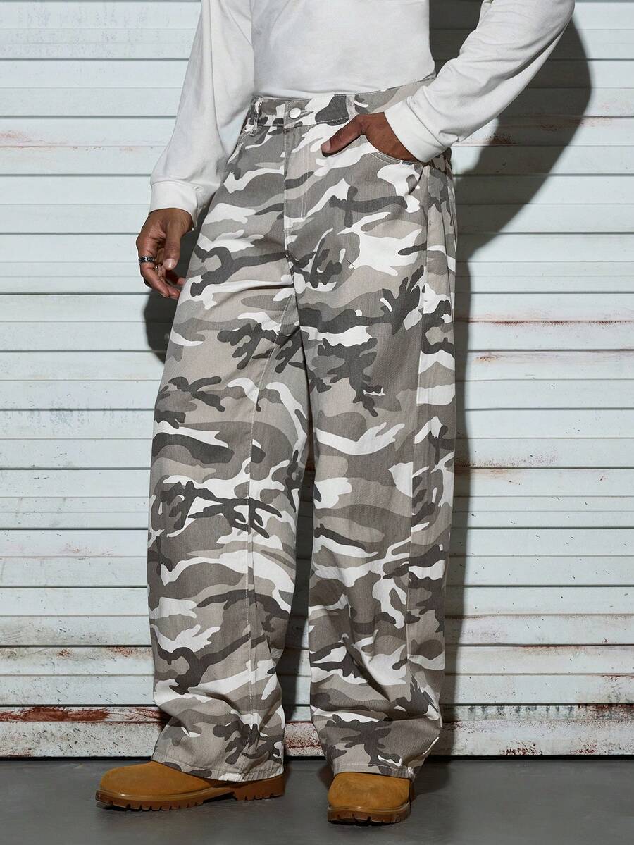 Modcrash Grunge Goth Y2K 风格男士时尚休闲街头宽松个性化青年运动学院风直筒休闲迷彩牛仔裤春夏款 - 彩色 - 查看 1