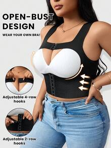 SHEIN 1pc Women Sexy Hollow-Out Front Closure Shaping Bra Top, Waist Cincher, Bust Enhancer, Strong Back Support - Black - View 4