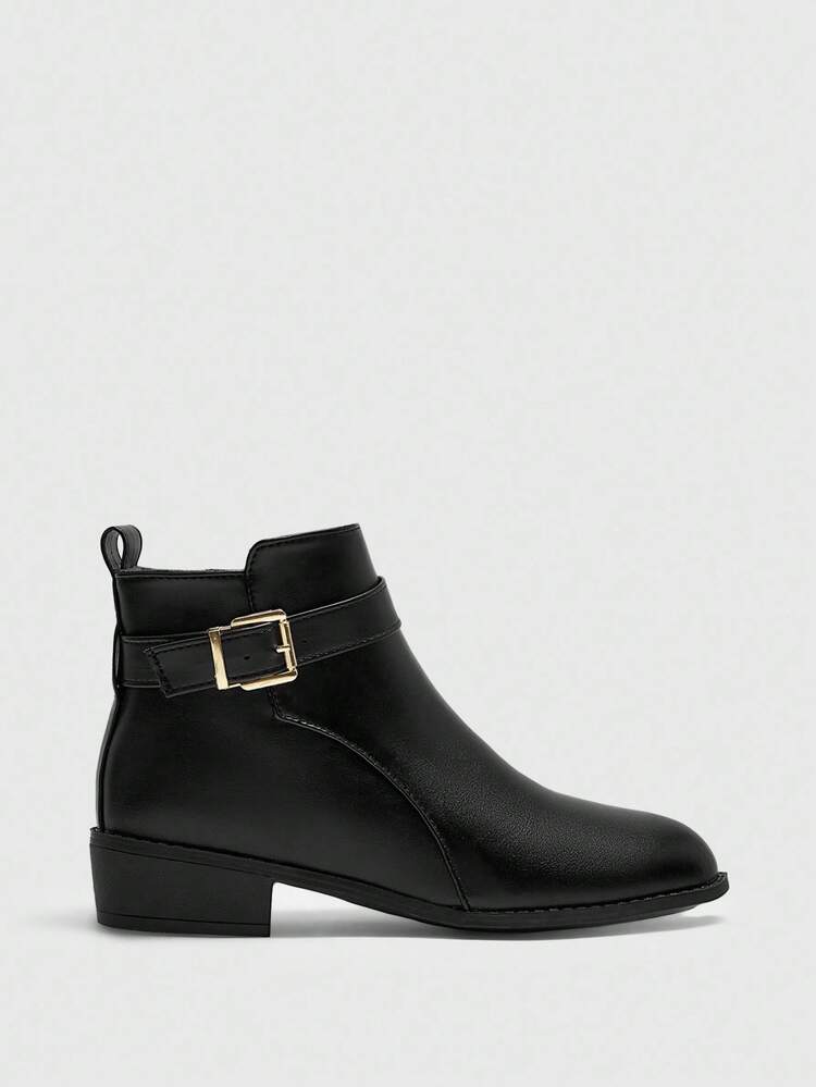 CUCCOO BIZCHIC Women's New Round Toe Anti-Slip Thick Heel Retro Style Ankle Boots, European And American Boots, Black Ankle Boots, Low Heel For Christmas Spring Shoes