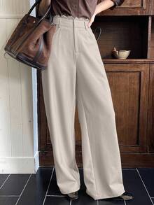 DAZY Pantalones anchos de mujer casuales y sueltos con parches de encaje - Albaricoque - Ver 4
