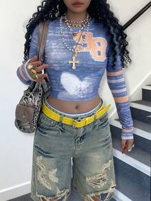 Rovax 复古印花修身船领长袖上衣 - 彩色 - 查看 1