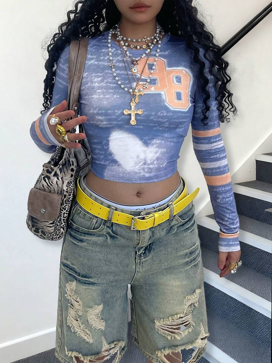 Rovax 复古印花修身船领长袖上衣 - 彩色 - 查看 1