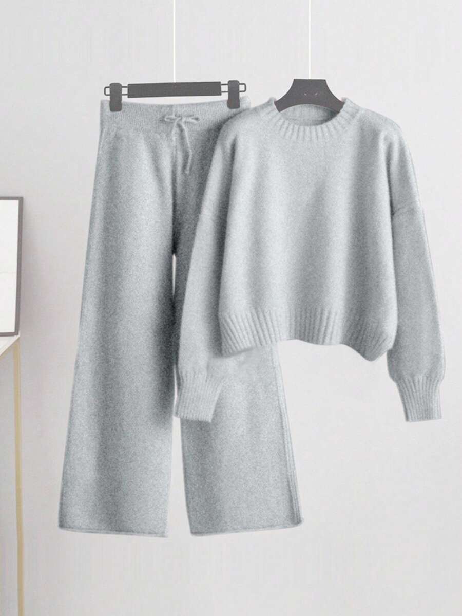 Franclia 女士休闲长袖上衣和阔腿裤套装 - 淺灰色 - 查看 1