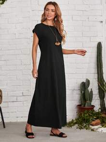 EMERY ROSE Keyhole Back Batwing Sleeve Dress - Black - View 5