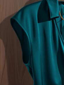 GlowEve Women's Collared Pleated Tie-Front Sleeveless Blouse Green Blue St Patrick's Day - Blue - View 3