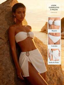 CAJUNI Bikini Set With Too, Bottom And Skirt - White - View 1