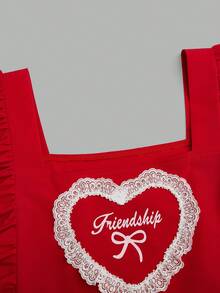 Sweetra Sweet Valentine's Day Character Red Short Dress With Flutter Sleeves And A Fitted Waist Red Dress Lolita Dress Heart Dress Kawaii Dress Bows Dress New Year - Red - View 8