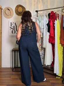 Enliva 大码牛仔两件套：无袖背心和裤子 - 深色水洗藍 - 查看 2