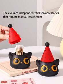 Joivida 1个可爱柠檬/猫咪造型陶瓷收纳罐 - 带盖，可作浴室台面装饰收纳盒，用于收纳棉签、牙线、牙签 - 厨房或浴室装饰 - 柠檬片造型收纳盒，浴室配件，趣味设计，光滑表面，耐用材质，时尚家居之选 - 彩色 - 查看 6