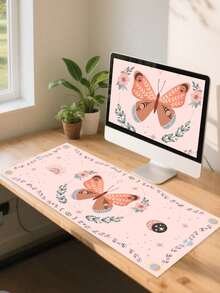 1 件装大号加长游戏鼠标垫，带防滑橡胶底座，适用于办公室、电脑、键盘、笔记本电脑和家用桌面（粉色蝴蝶） - 彩色 - 查看 5