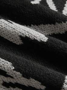 Manfinity ZONE917 Men Graphic Pattern Drop Shoulder Sweater, For Fall Winter - Black - View 5