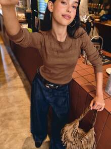 Nöista Cold-Shoulder Ribbed Knit Top With A Slim Fit. Soft, Stretchy, And Flattering-Perfect For Elegant Summer/Spring Break, Holiday Parties, Or Birthday For Elegant Gatherings. - Coffee Brown - View 11