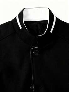 Manfinity Homme Men's Contrast Color Minimalist Casual Long Sleeve Wool Sweater Men Coat Black Jacket For Men Men Outerwear Woolen Jacket Men - Black and White - View 6