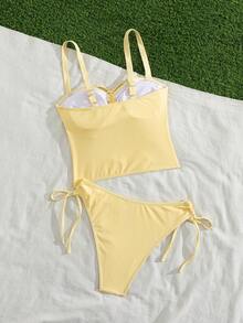 Swim Mod Bộ đồ bơi hai mảnh đơn giản, thoải mái dành cho nữ, thích hợp cho kỳ nghỉ hè, đi biển, du lịch, với áo hai dây màu trơn có dây rút nhún bèo và nơ, kết hợp với quần bikini buộc dây bên hông có thể điều chỉnh. Bộ đồ bơi hai mảnh này hoàn hảo cho các kỳ nghỉ biển, những chuyến đi nghỉ thu và nhiều dịp khác với phong cách nghỉ dưỡng. Bộ bikini hai mảnh màu vàng bơ, bộ đồ bơi hai mảnh mùa hè, áo bikini màu vàng nhạt. - Màu vàng - Xem 8