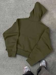 Claim Dot 男士休闲短款连帽开衫 - 軍綠色 - 查看 5