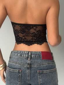 Aloruh Women's Lace Bustier Criss-Cross Strap Sexy Camisole Top,Black Top - Black - View 8