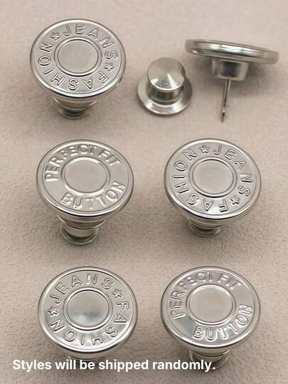 2/4/6pcs Jeans Replacement Buttons Waist Free Nail Jeans Buttons, Silver Letter Waist Buttons Multifunctional Detachable Tower Buttons Jeans Skirt Waist Adjustment Size Change Jeans Fixed Buckle, Free Nail Detachable Jeans Button Replacement Set, No Sewing Buttons