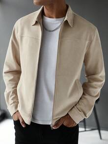 Manfinity CasualCool 男士休闲纯色长袖拉链夹克，适合秋冬，秋季