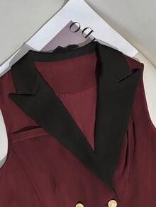 GlowEve 女式翻领撞色纽扣装饰口袋西装外套 - 彩色 - 查看 4