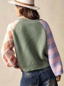 Bohemela Áo len nữ phong cách Boho mùa Đông/Xuân, kiểu dáng vintage, cổ chữ V, tay raglan, dáng rộng, kẻ sọc nhiều màu sắc, thích hợp cho các buổi hòa nhạc, tiệc tùng, đi biển, mặc hàng ngày, đi học, đi chơi, Giáng sinh, Năm mới, phong cách Y2K những năm 2000, kỳ nghỉ hè. - Nhiều màu - Xem 7