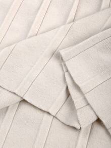 Franclia 大码优雅纯色褶裥针织连衣裙，秋冬款 - 卡其色 - 查看 6