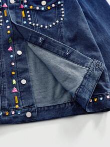 ROMWE MEN Street Life Men's Turndown Collar Single-Breasted Rhinestone Pocket Daily Commute Long Sleeve Denim Jacket - Medium Wash - View 7